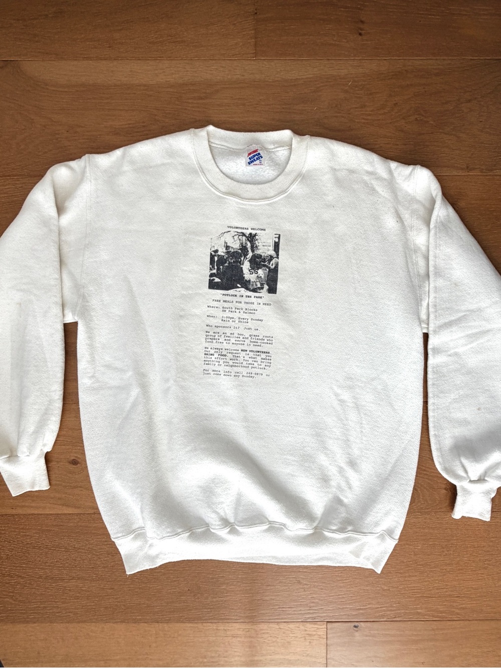 VTG 90s Jerzees Potluck in the Park Portland Sweatshirt XXL Oregon Community Aid